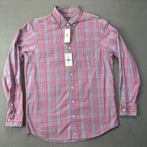 Johnnie-O Featherweight Performance Button Shirt XL Red Gray Plaid 100% Cotton